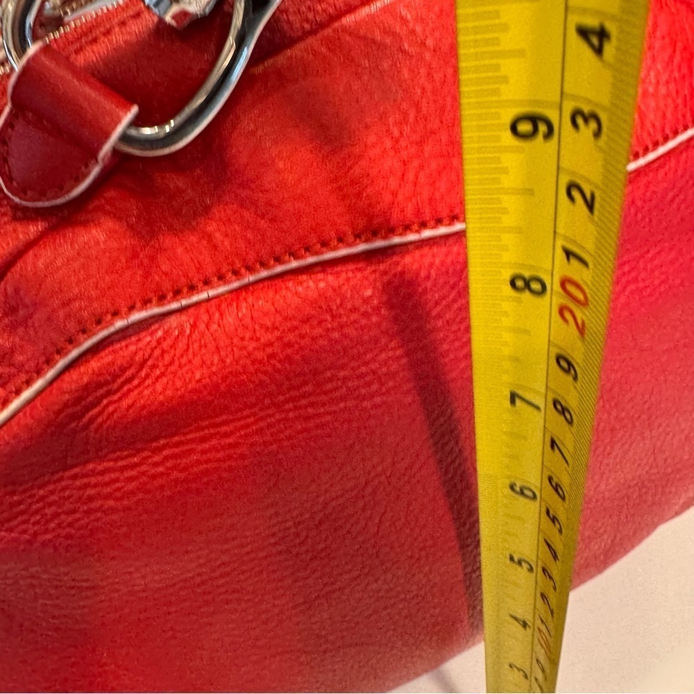 Tosca Blu Red Leather 2 Handle Satchel With Bold Chrome Accents white piping - Picture 13 of 16